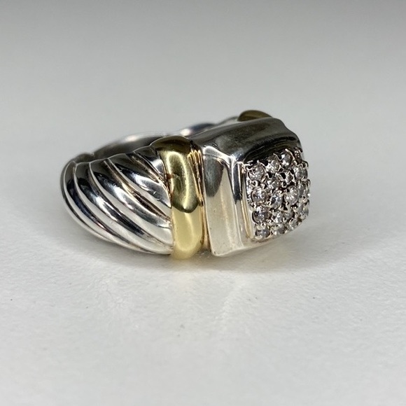 David Yurman Sterling & 18k Gold Pave Diamond Ring - Picture 4 of 11